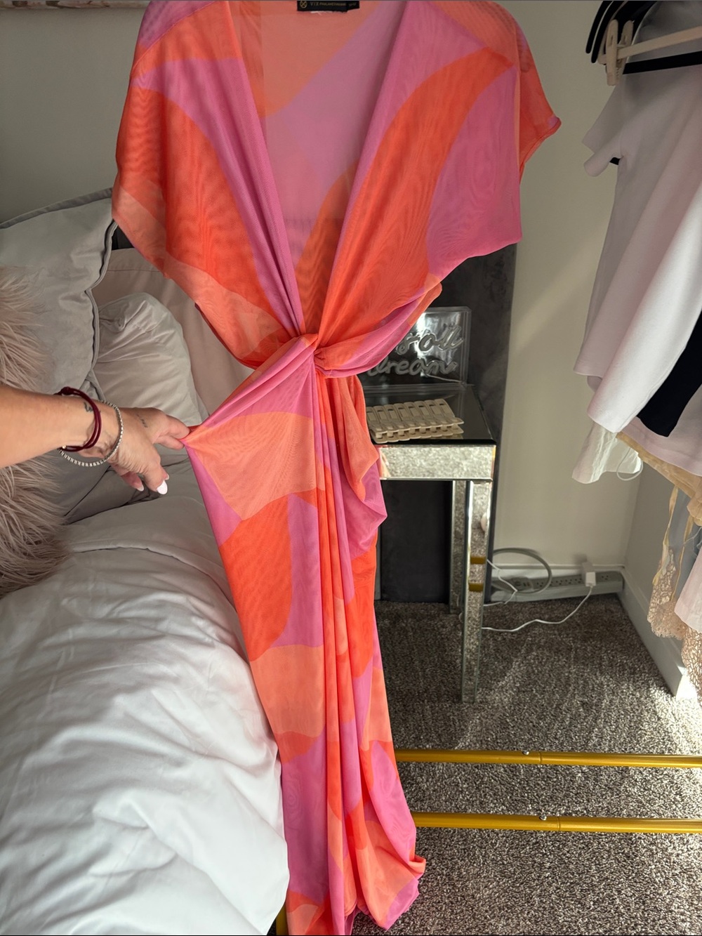 Vix Pink & Orange Sheer Tie-Front Robe